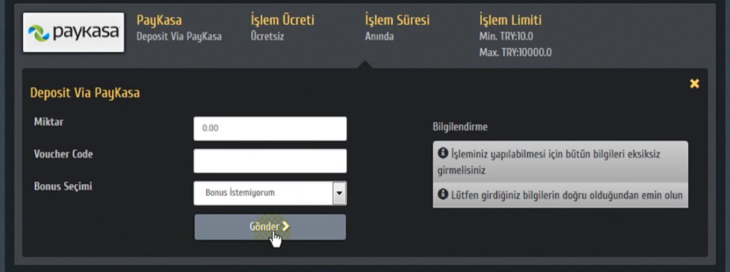 Paykasa Para Yatırma Adım 2